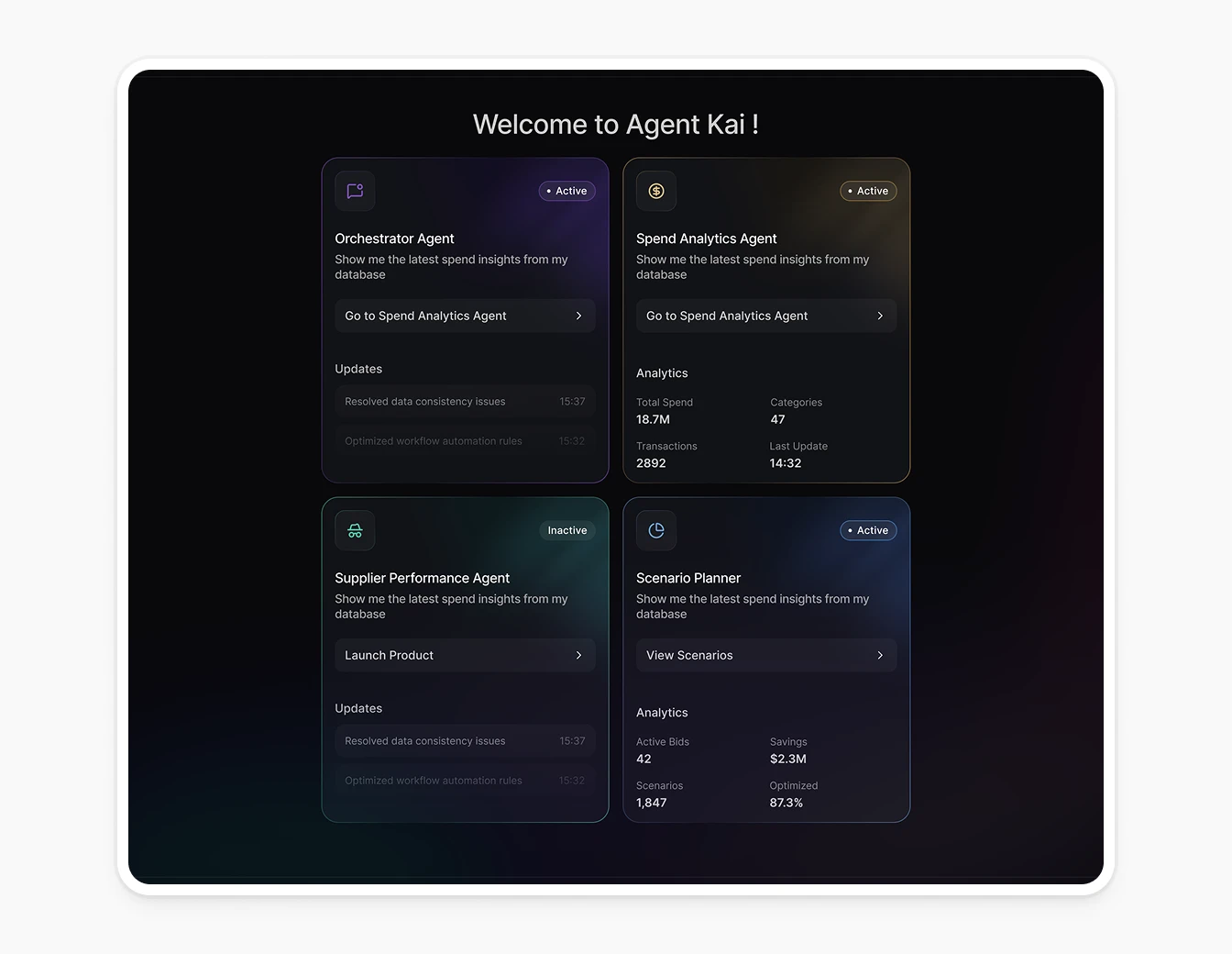 AT Kearney Agent Kai Welcome Dashboard