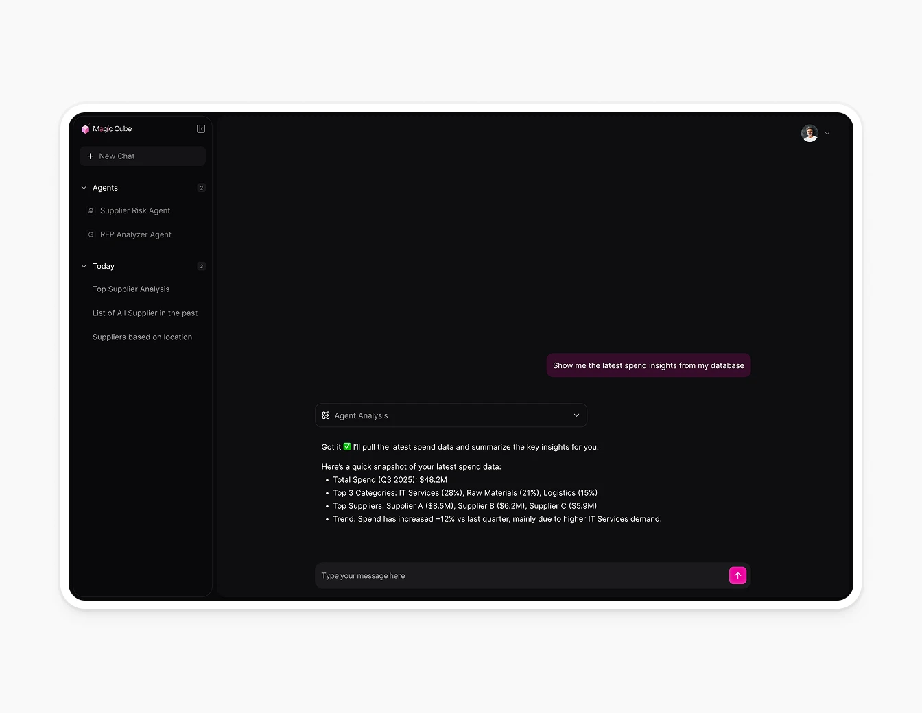 AT Kearney AI Chat Spend Insights Response