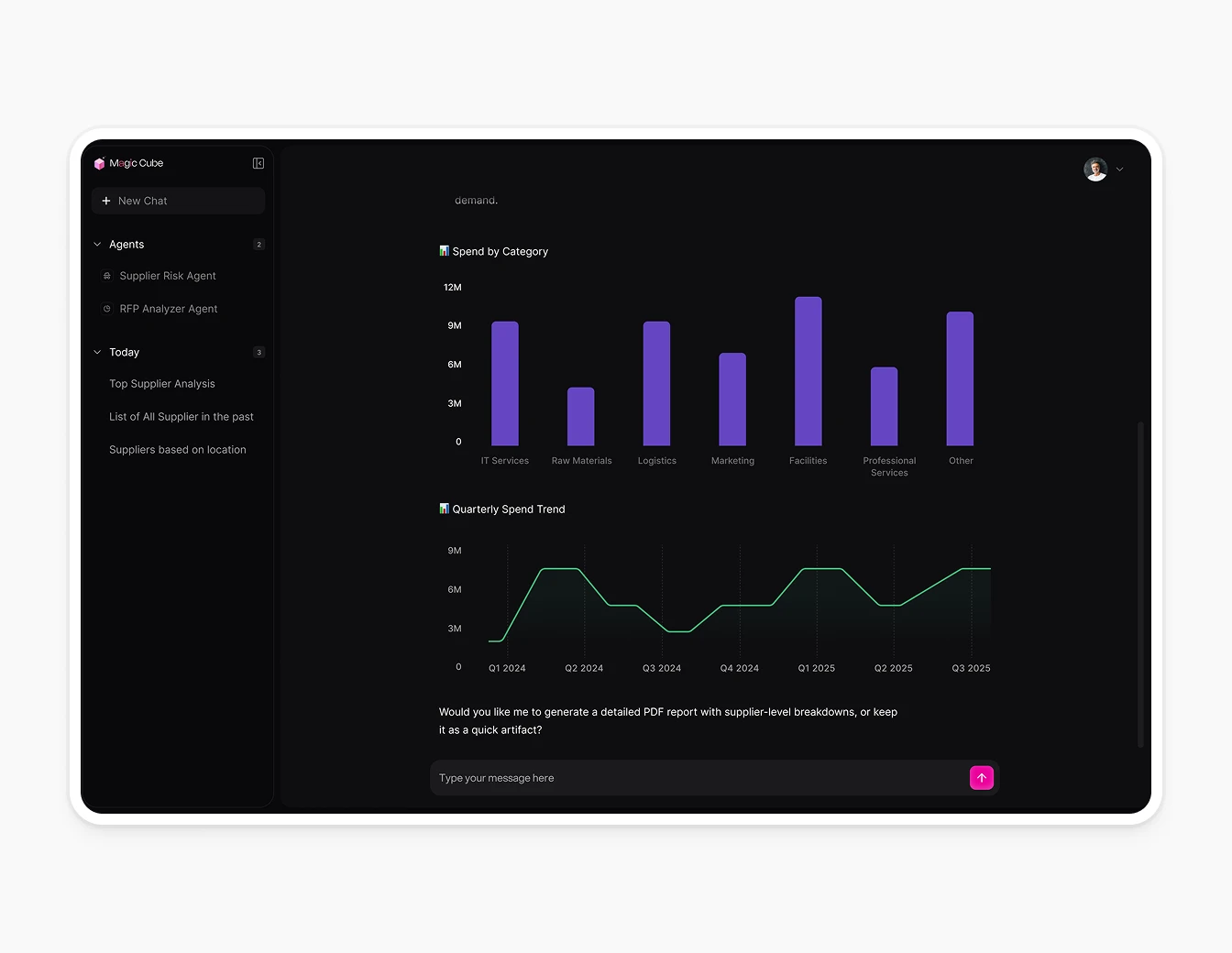 AT Kearney Spend Analytics AI Chat with Charts