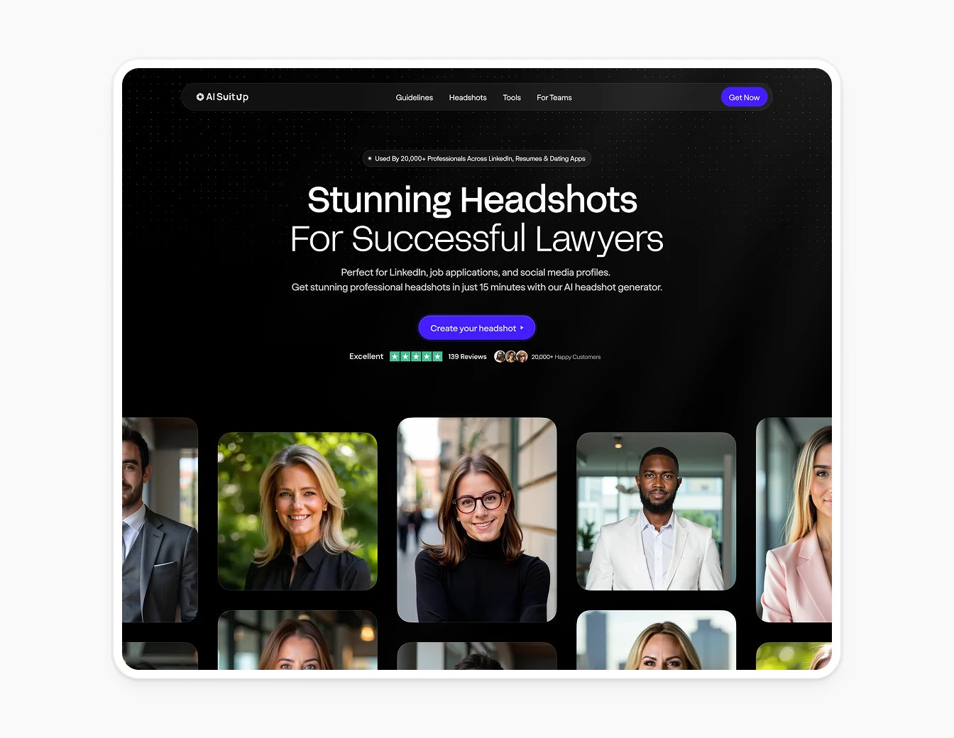 AI Suitup Lawyer Headshots Dark Hero