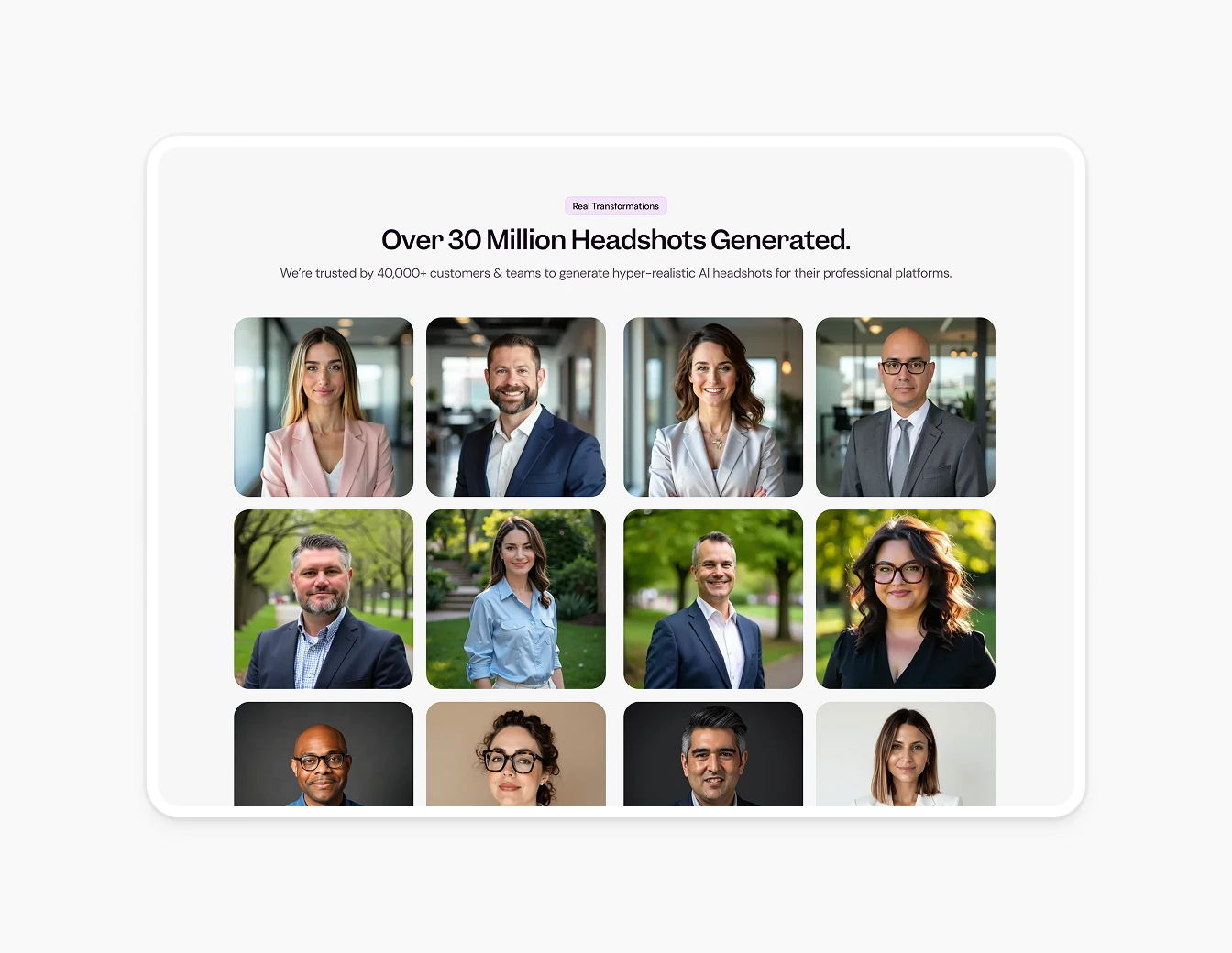 AI Suitup Headshot Gallery Social Proof Section