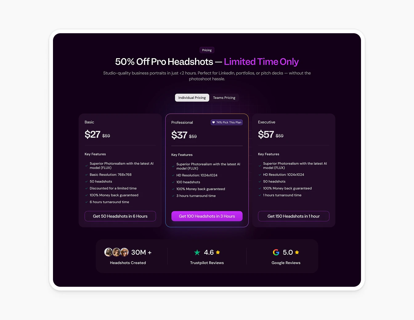 AI Suitup Pricing Page Dark Mode Design