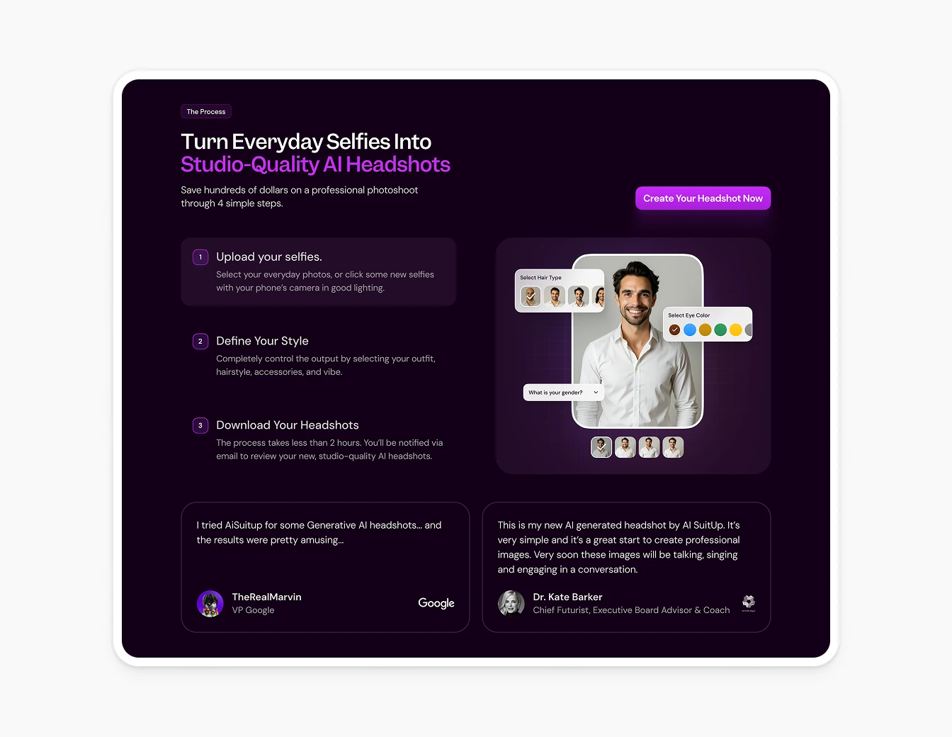 AI Suitup Hero Section with How It Works Flow