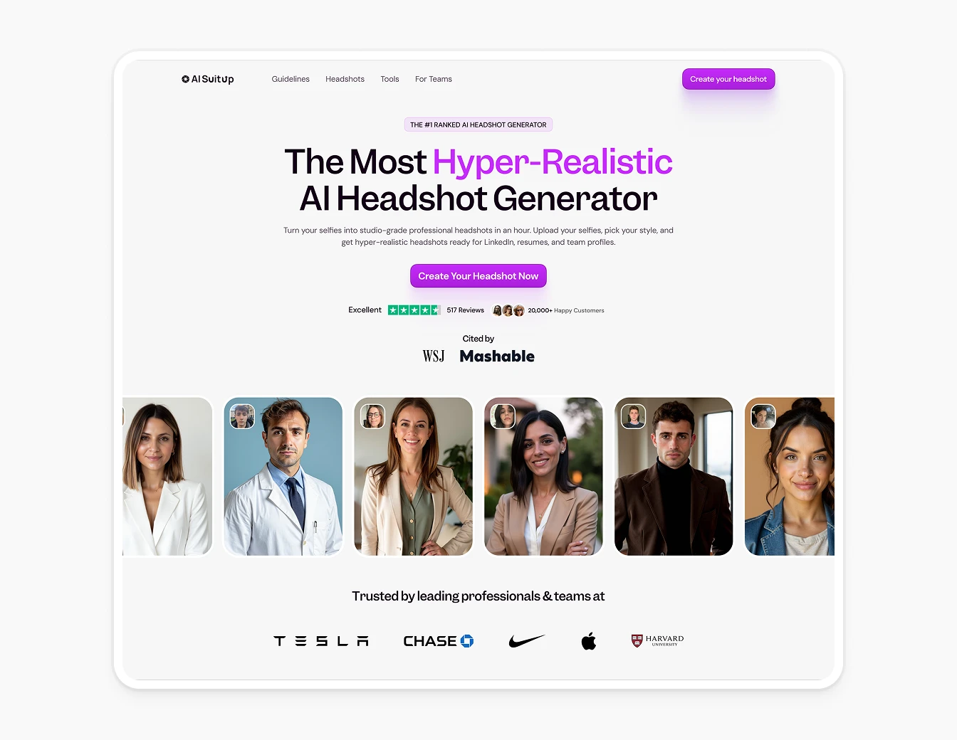 AI Suitup Hyper-Realistic Headshot Hero Section