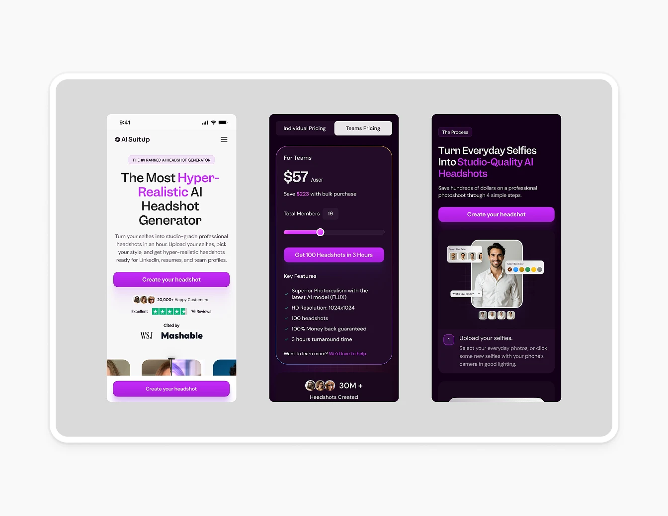 AI Suitup Mobile Responsive Design Views