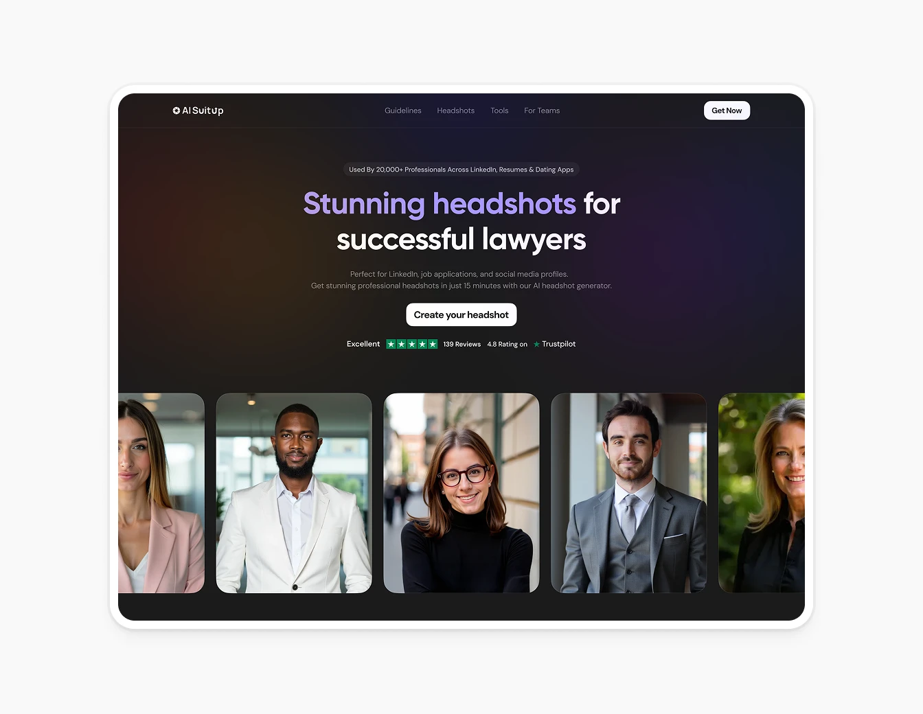 AI Suitup Headshots Hero Dark Gradient