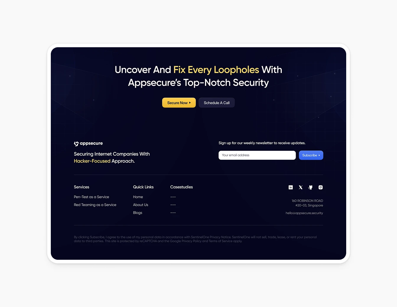 Appsecure Security Hero Section with Footer