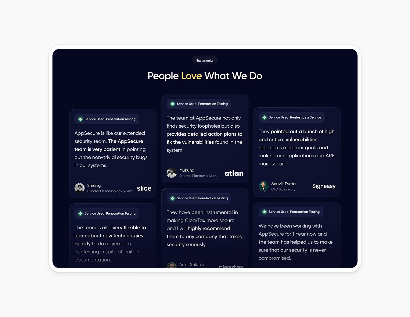 Appsecure Client Testimonials Expanded Grid