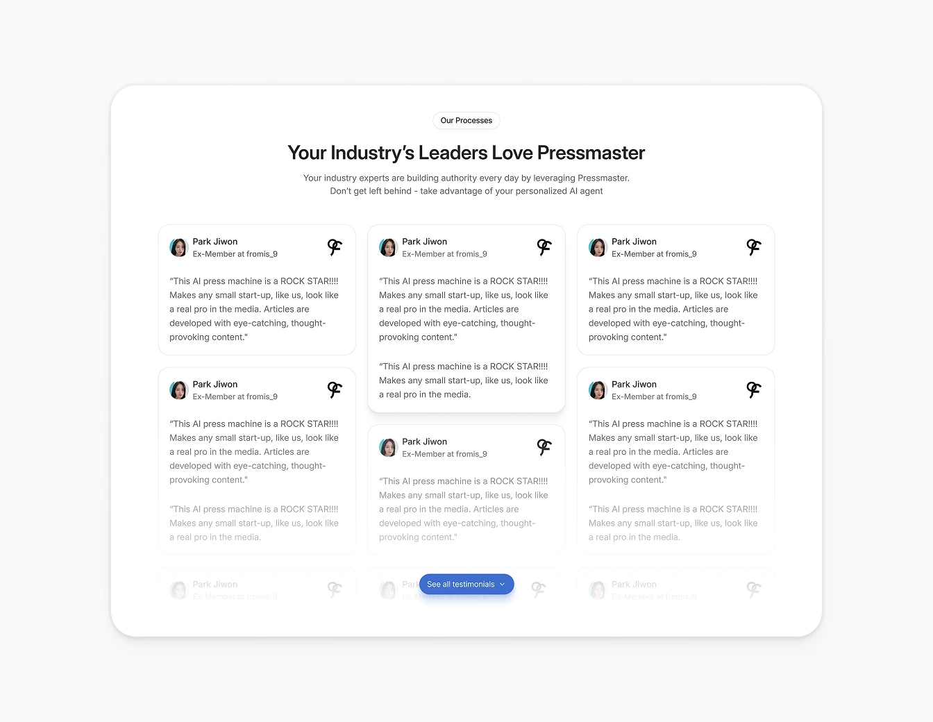 Appsecure Testimonials Grid Light Mode