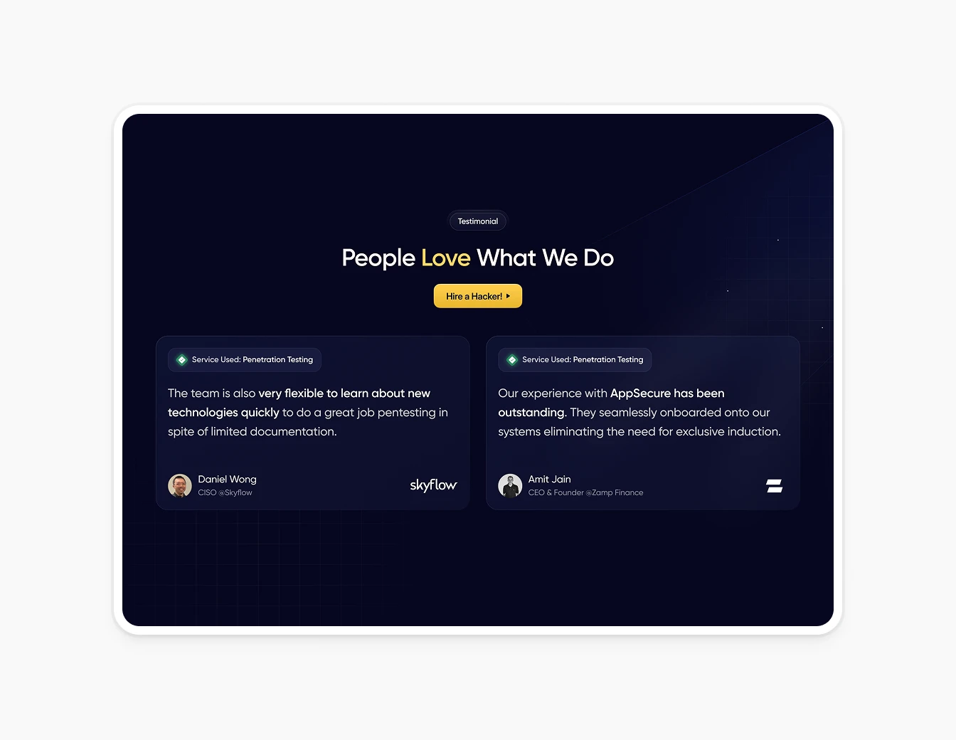 Appsecure Client Testimonials Section