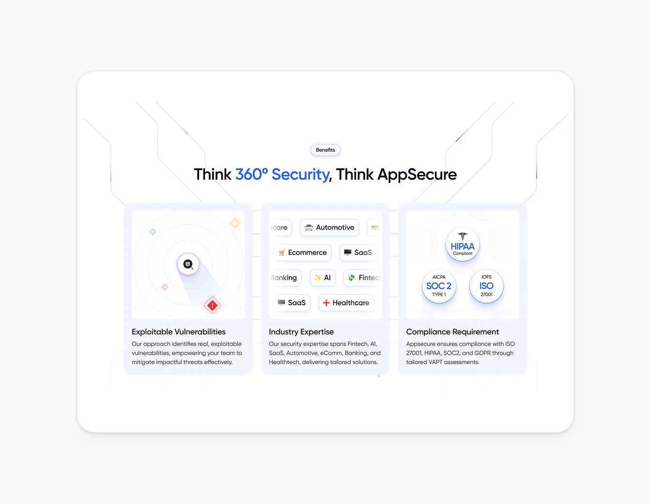 Appsecure Benefits Section Light Mode Cards