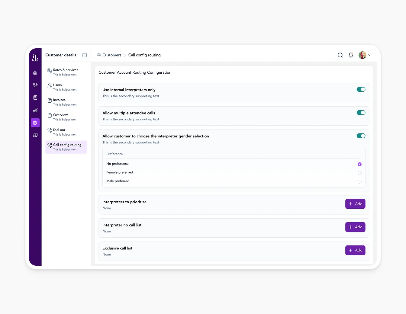 Avant Talk Call Routing Config