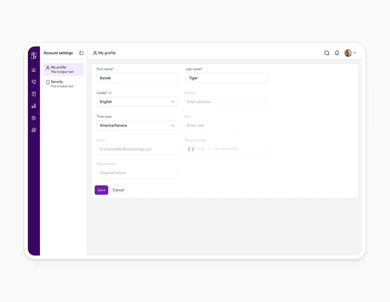 Avant Talk Profile Settings Form