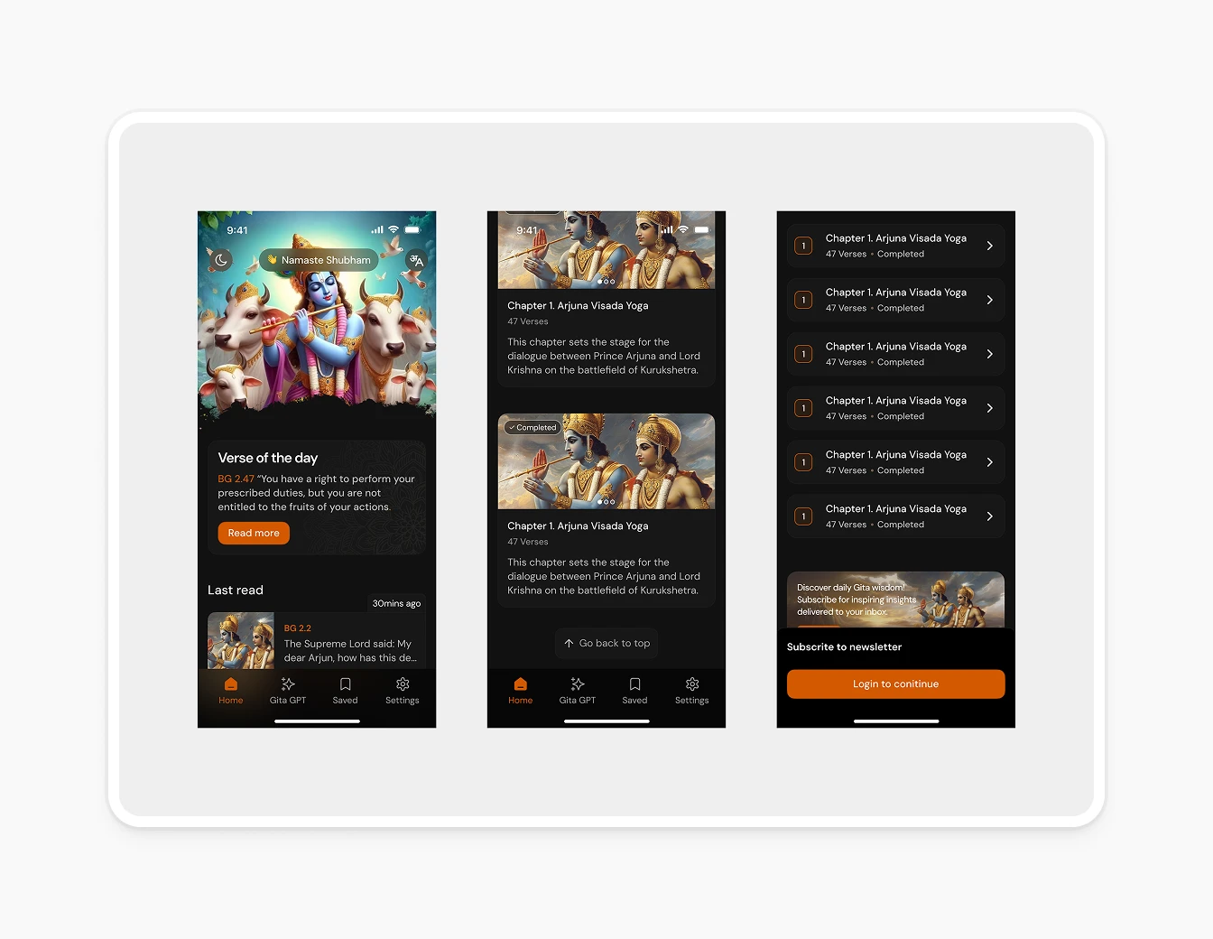 Bhagavad Gita Dark Home and Chapters List