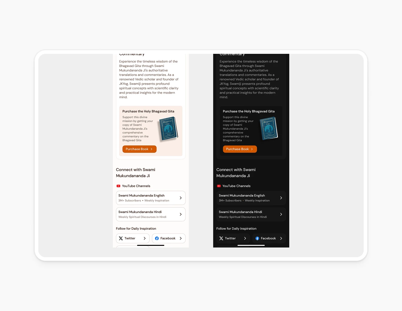 Bhagavad Gita Purchase and Social Links