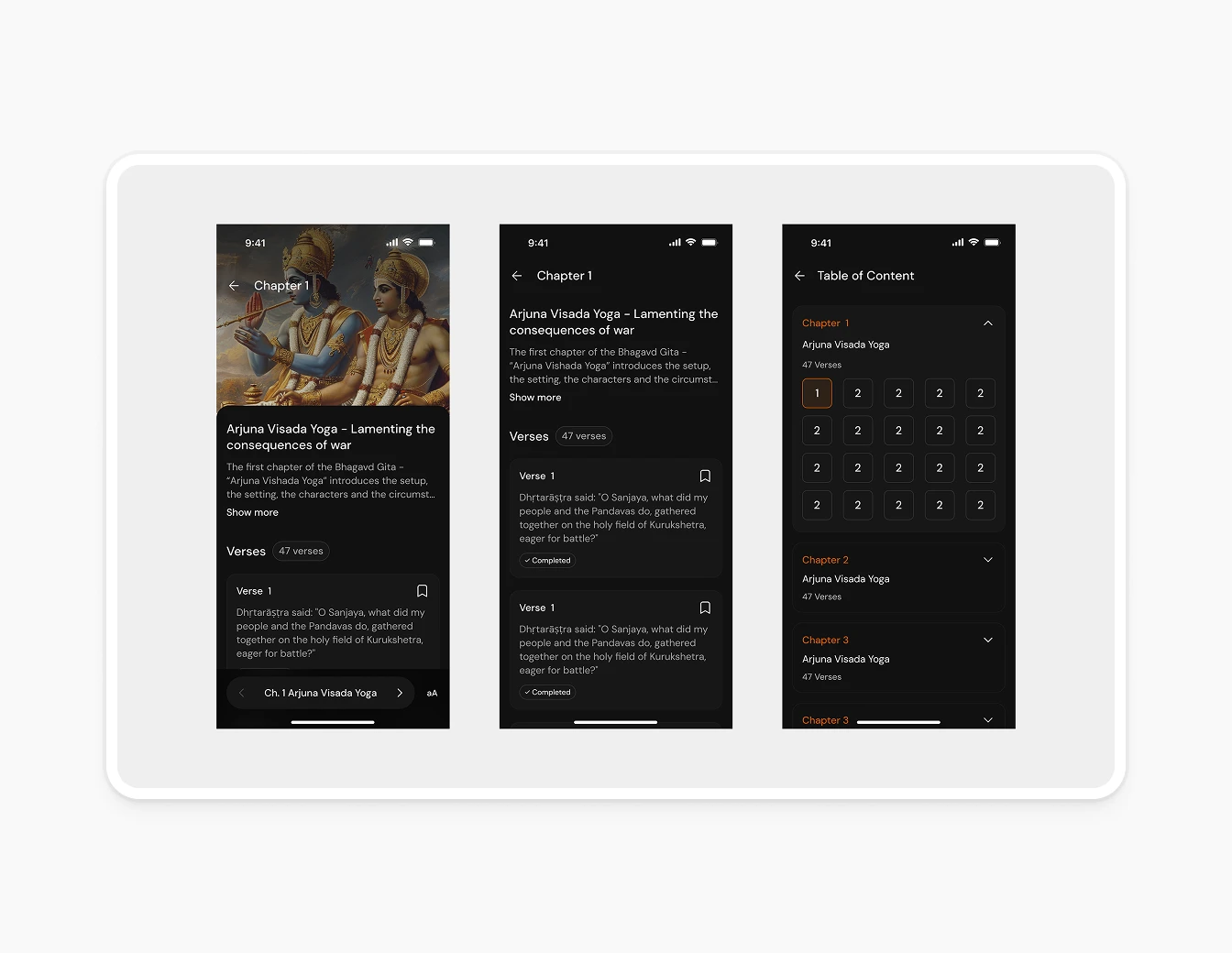 Bhagavad Gita Dark Mode Chapter Reader