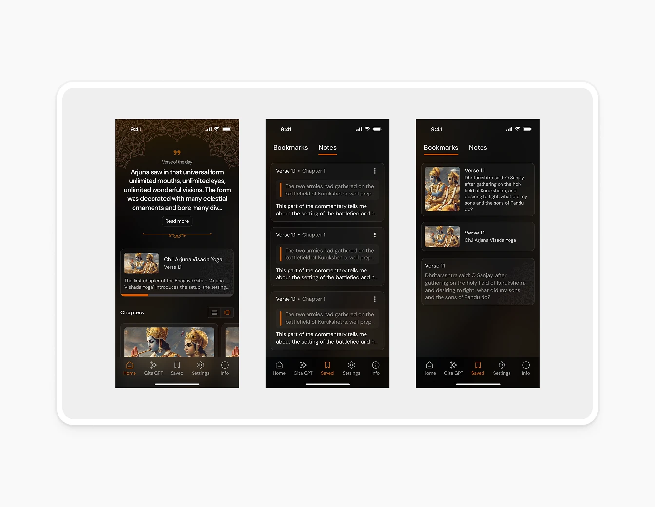 Bhagavad Gita Dark Bookmarks Notes Editor