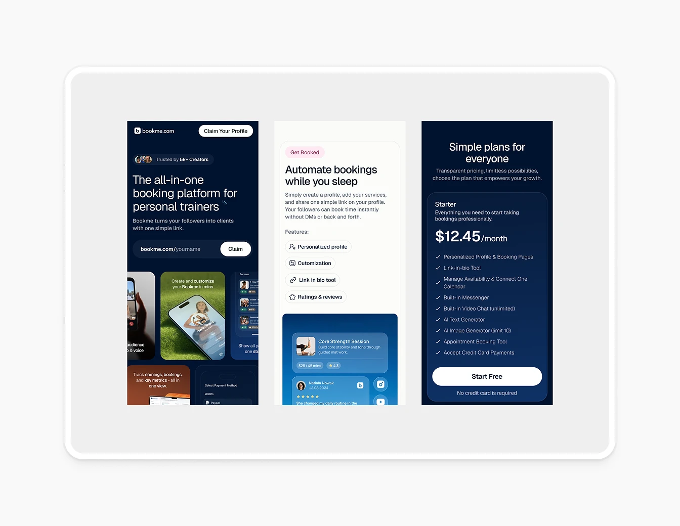 Bookme Mobile Responsive Three Screen Views