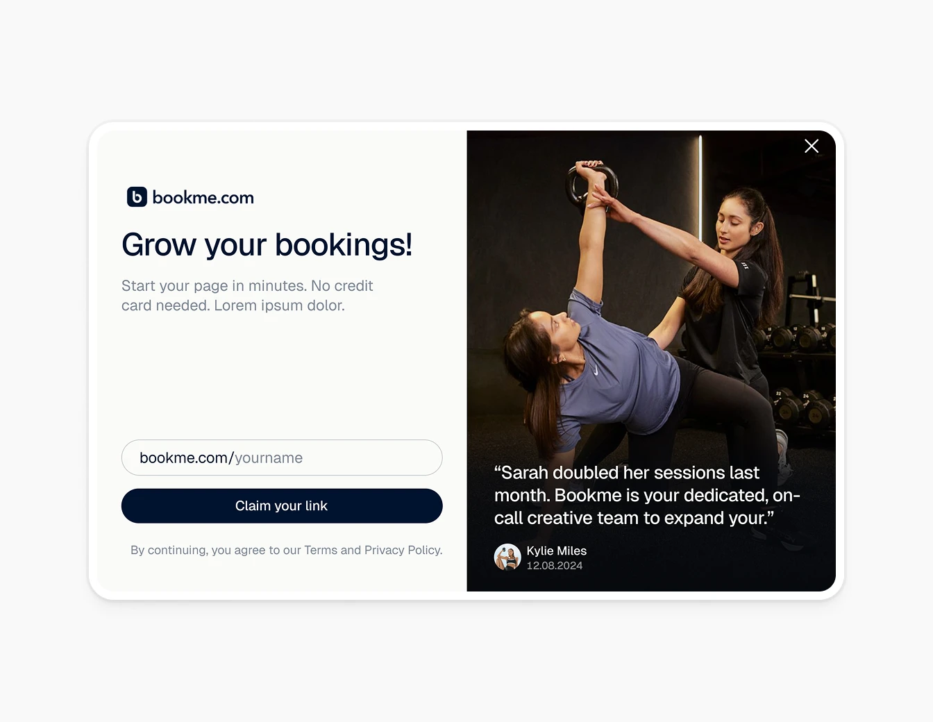 Bookme Grow Bookings Landing Modal
