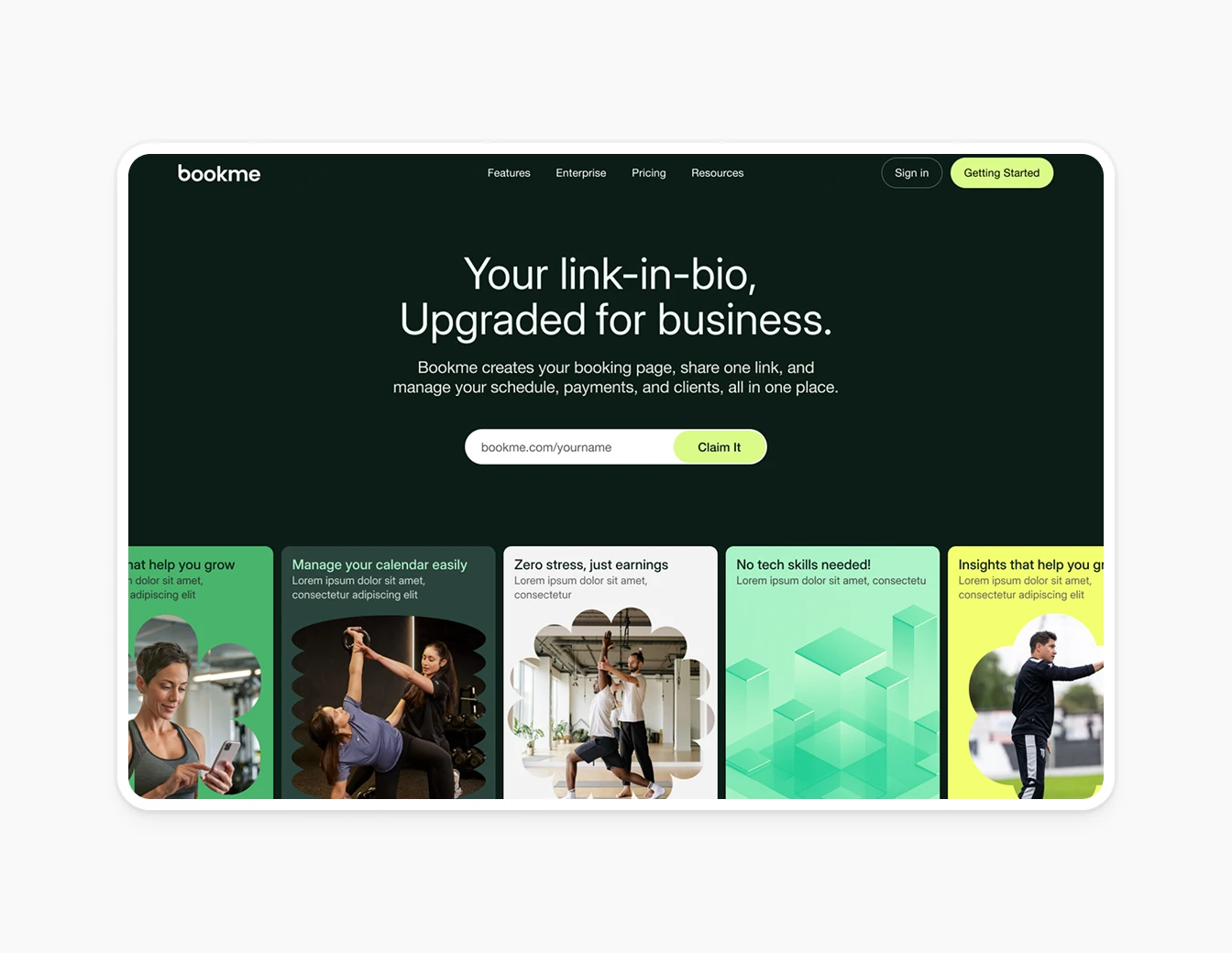 Bookme Hero Link in Bio Green Dark