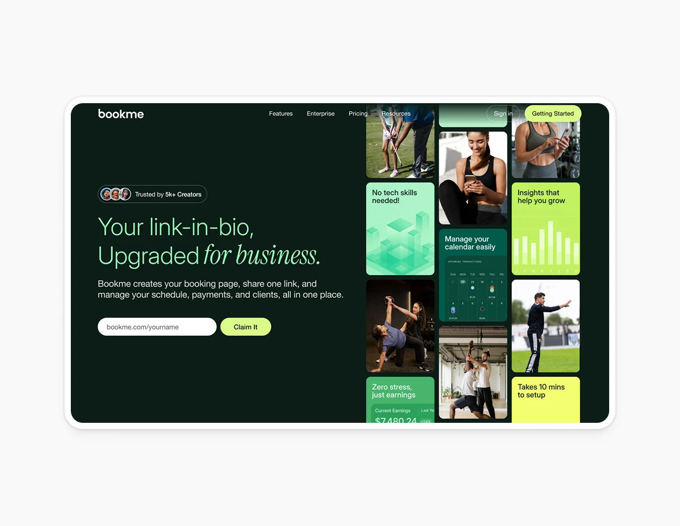 Bookme Hero Link in Bio Upgraded Business