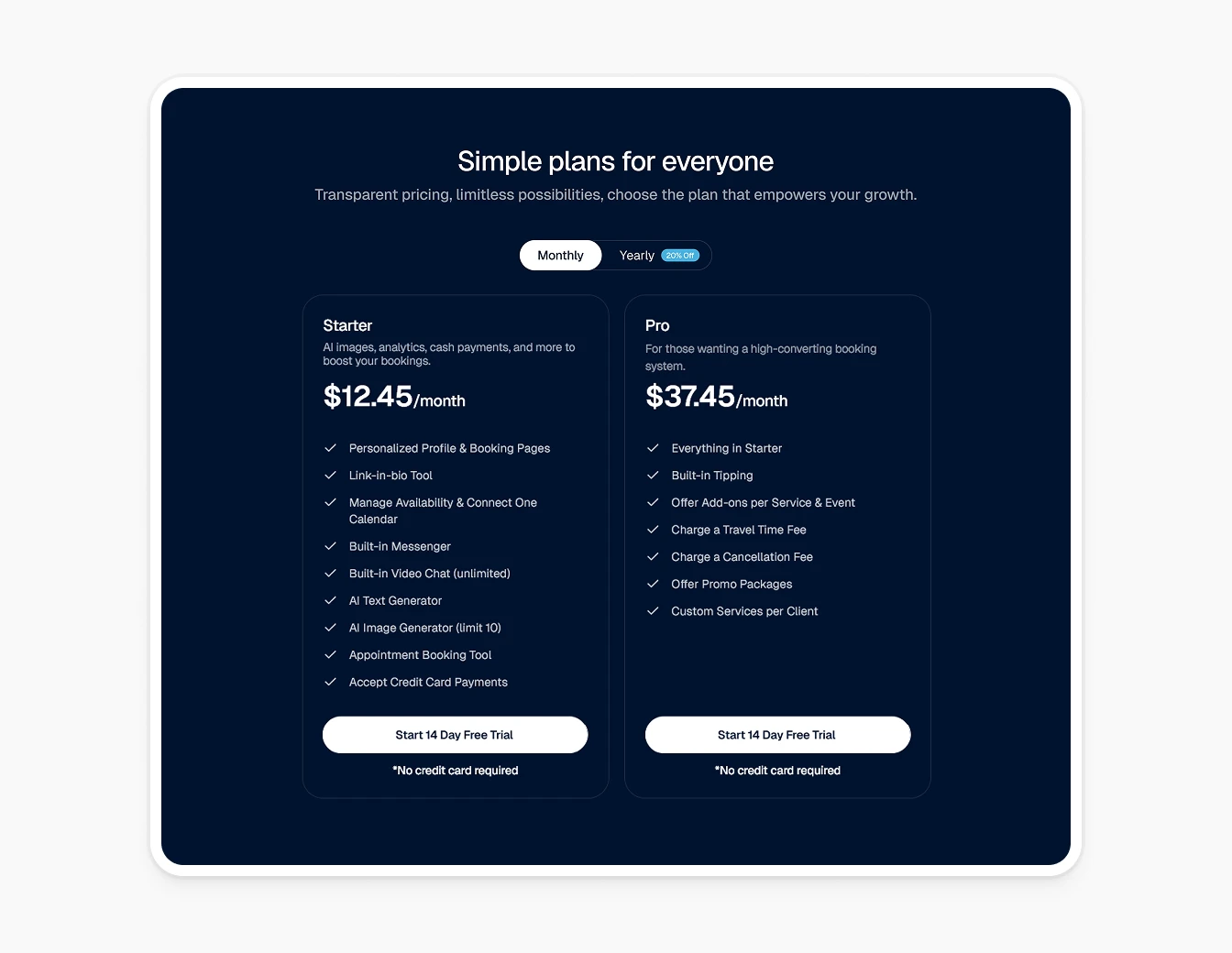 Bookme Pricing Simple Plans Dark Blue
