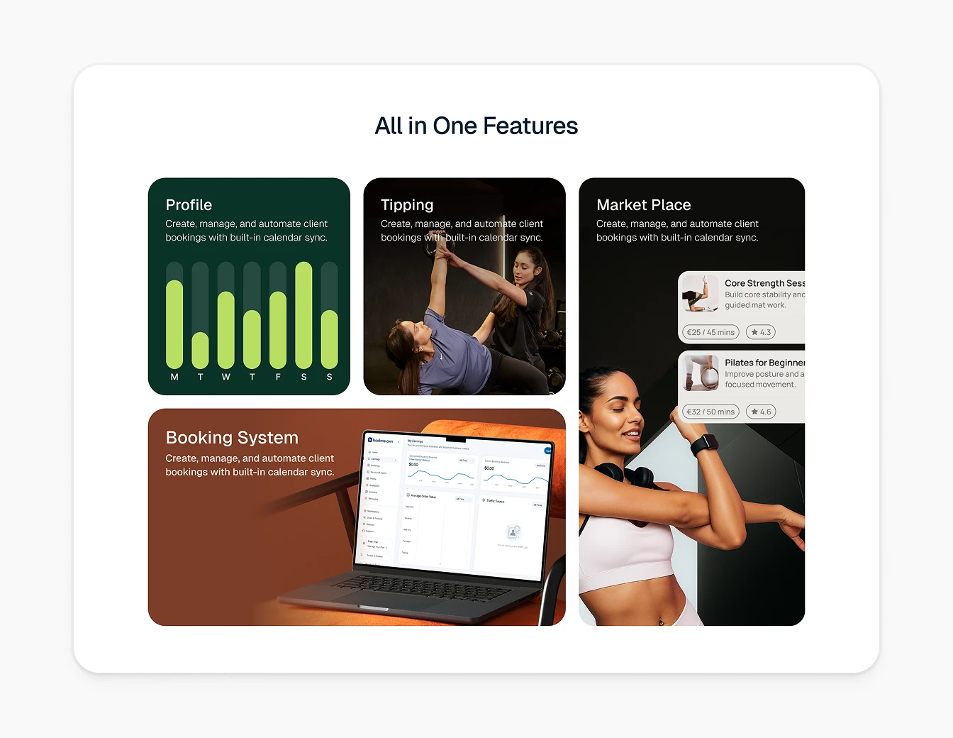 Bookme Features All in One Bento Grid