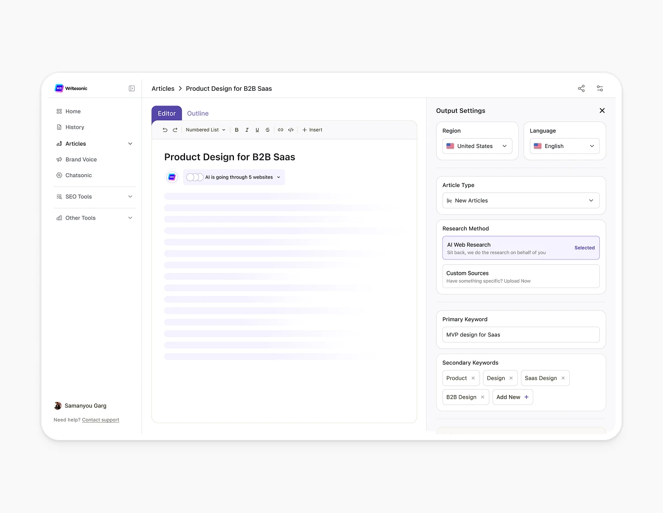 Botsonic Article Editor Output Settings