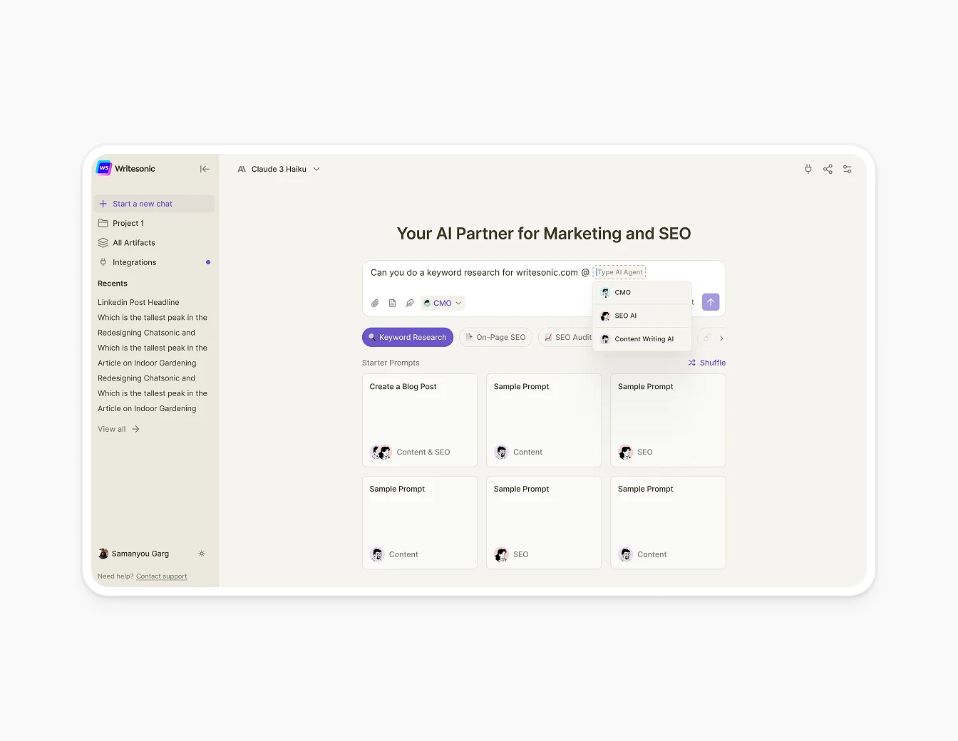 Botsonic Chatsonic AI Agent Mention Picker
