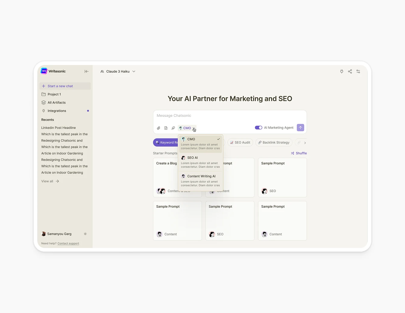 Botsonic AI SEO Content Agent Dashboard