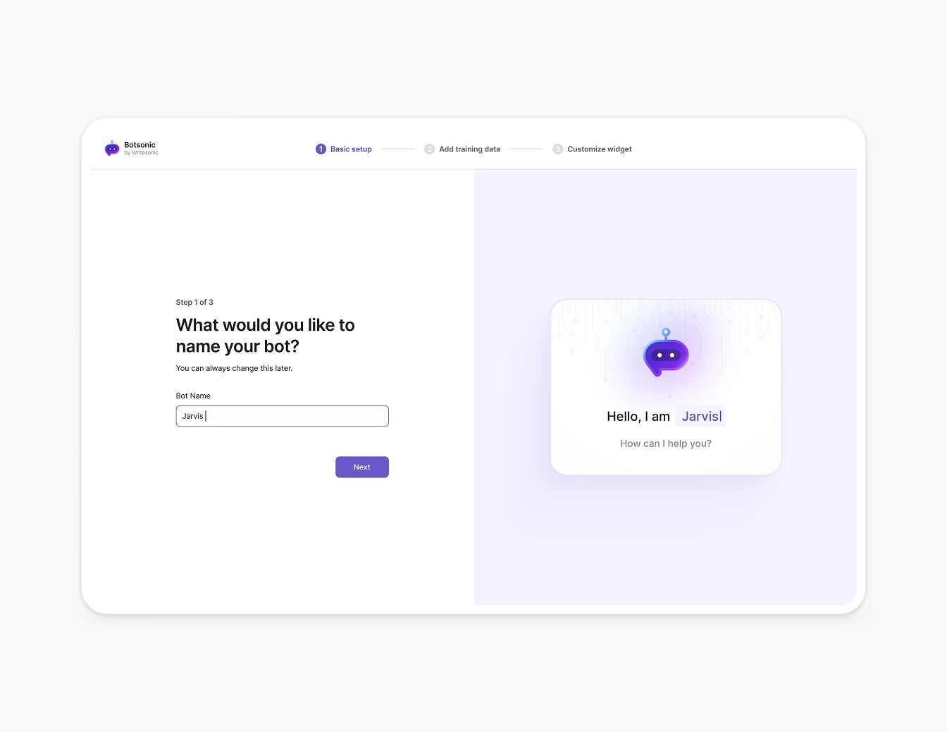 Botsonic Bot Setup Name Wizard