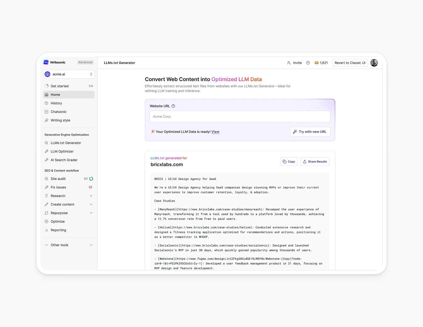 Botsonic LLM Data Converter Dashboard