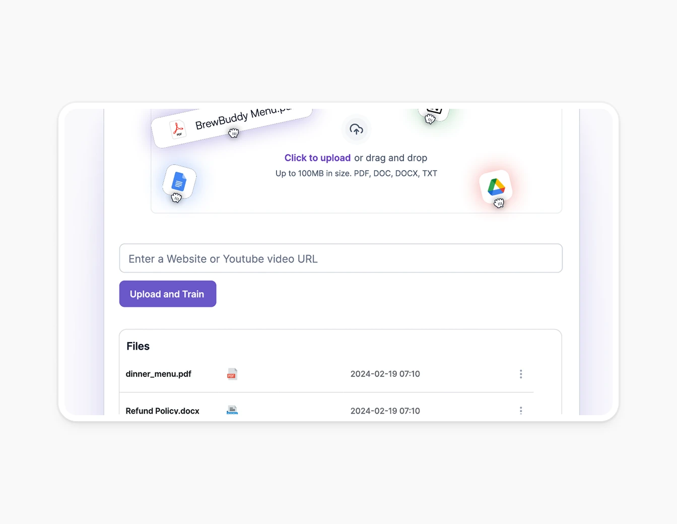 Botsonic Bot Training File Upload with List