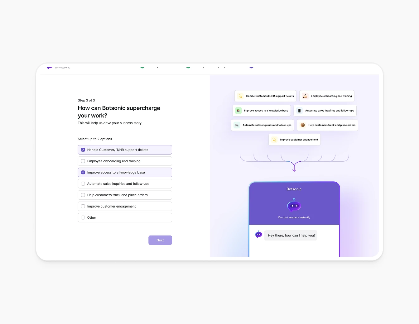Botsonic Use Case Selection Onboarding