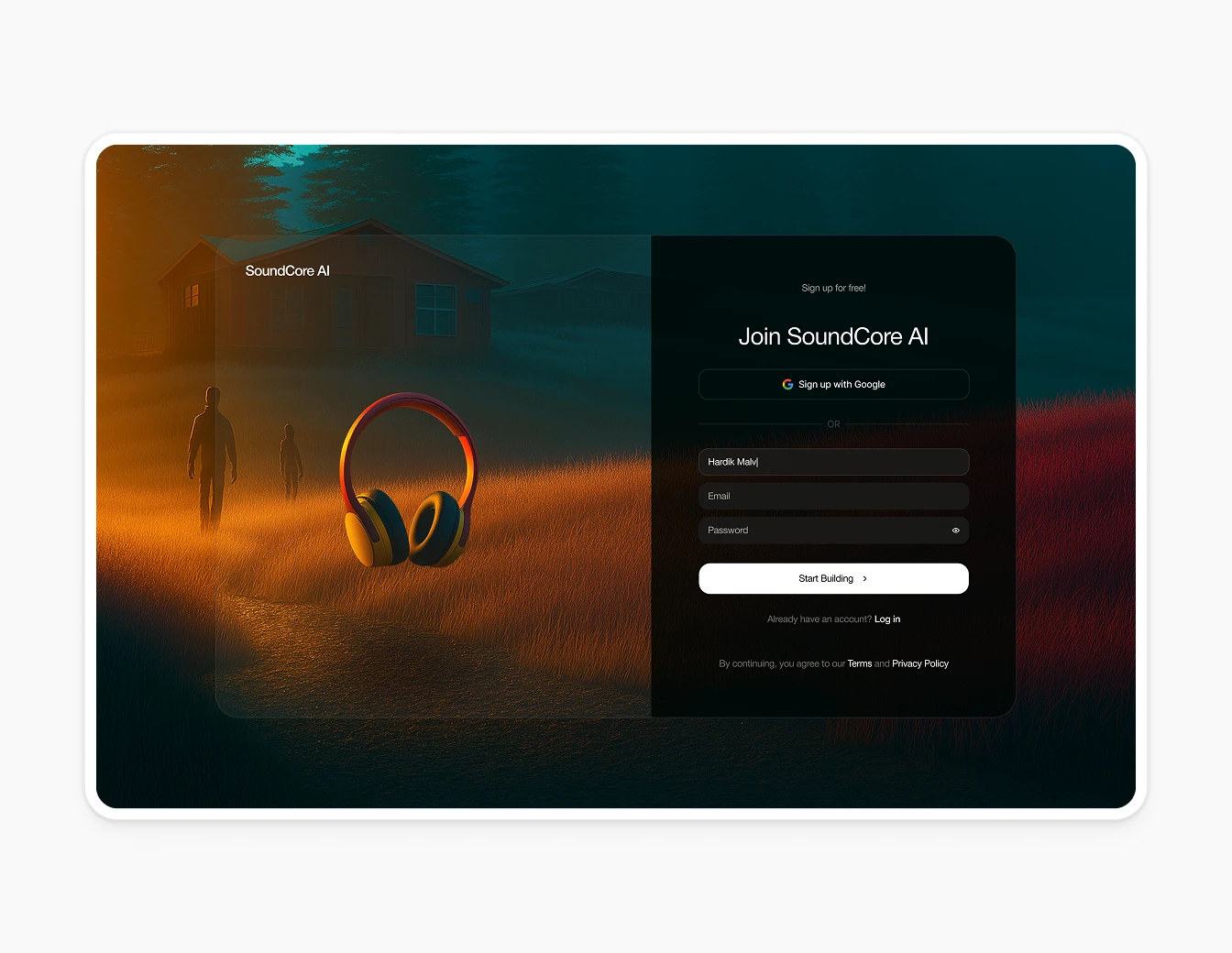 Bricx SoundCore AI Signup Screen
