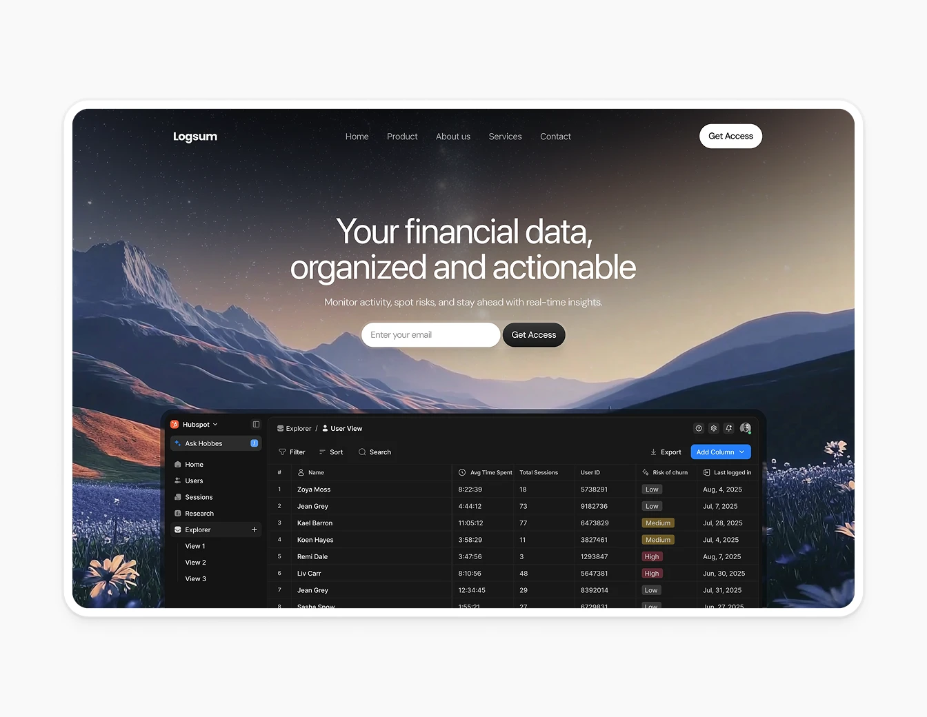 Bricx Logsum Financial Dashboard Hero