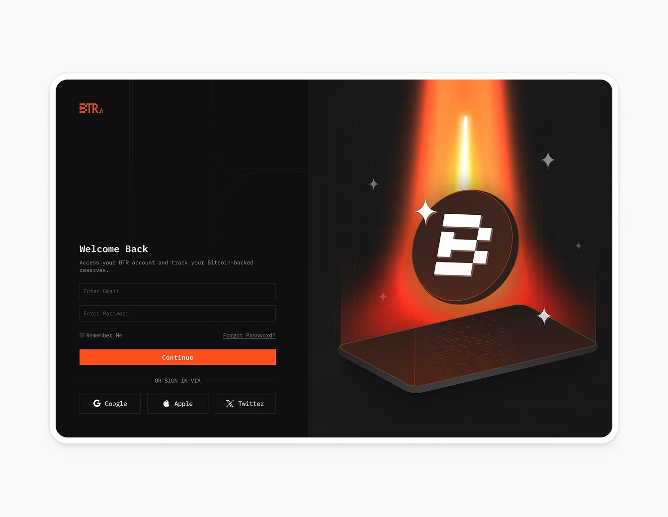 BTR Welcome Back Login 3D Dark Orange