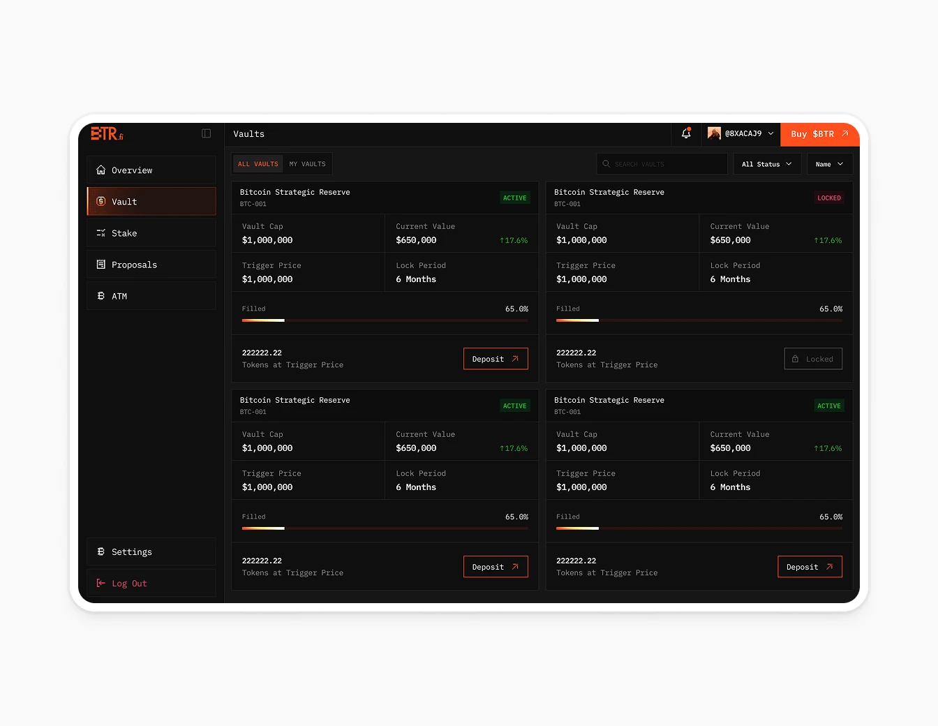 BTR Vaults Data Table Dark