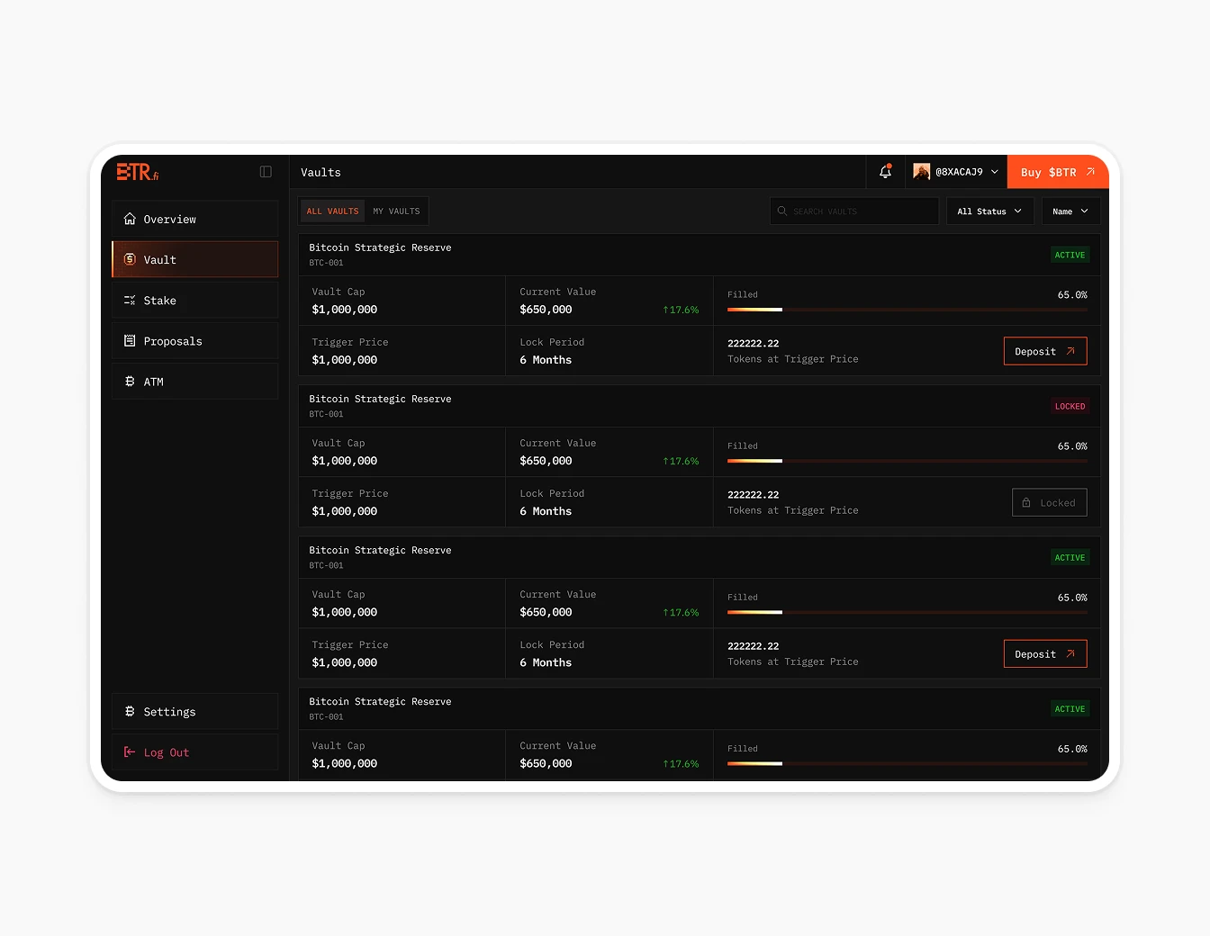 BTR Vaults Bitcoin Strategic Reserve Dark