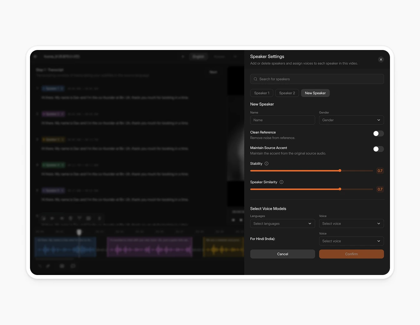 Camb.ai Dubbing Editor Speaker Add New