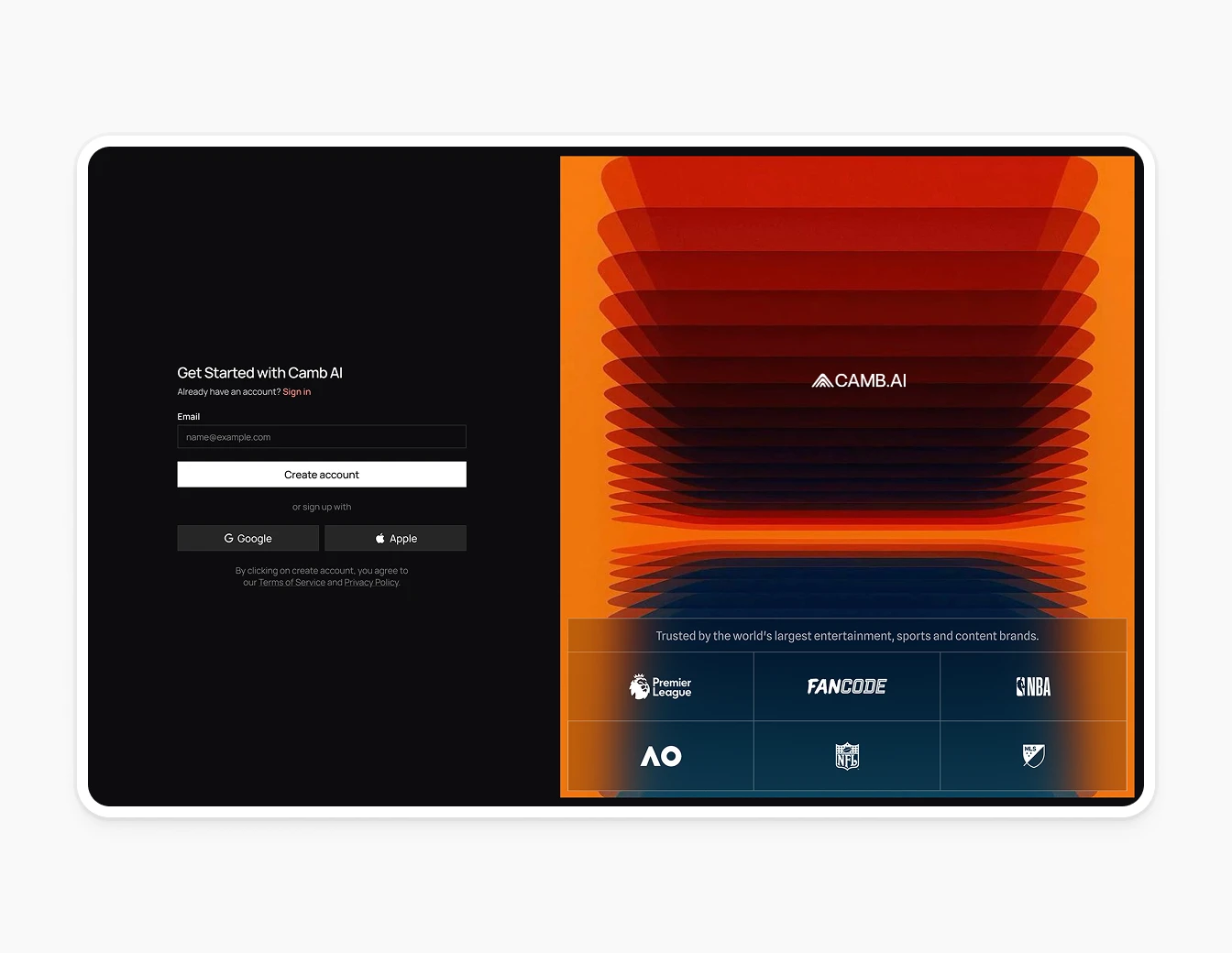 Camb.ai Signup Create Account Orange Art