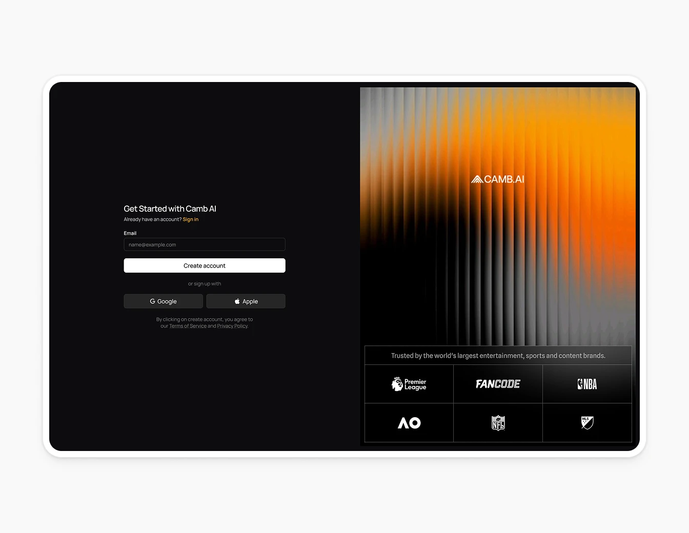 Camb.ai Get Started Signup Brand Logos