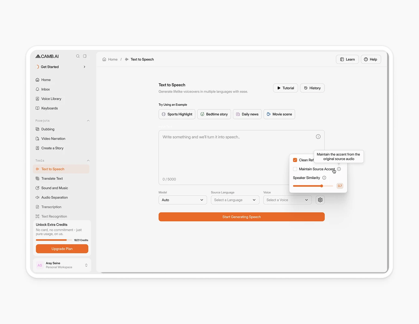 Camb.ai Text to Speech Light Tooltip V2