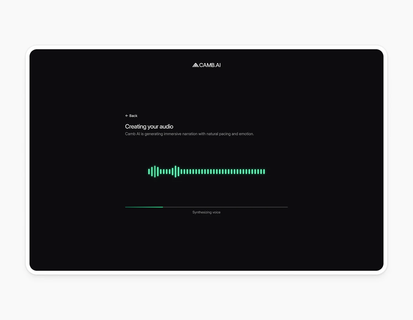 Camb.ai Audio Creating Loading