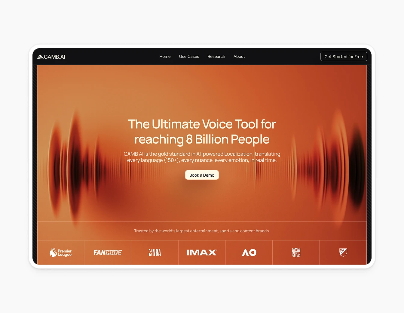 Camb.ai Orange Voice Tool Hero Section