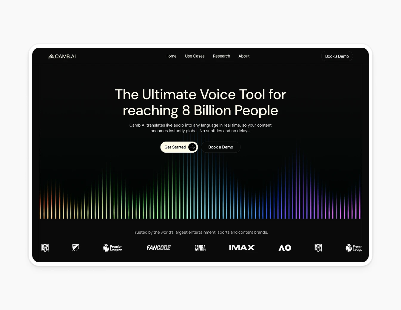 Camb.ai Dark Hero Rainbow Soundwave