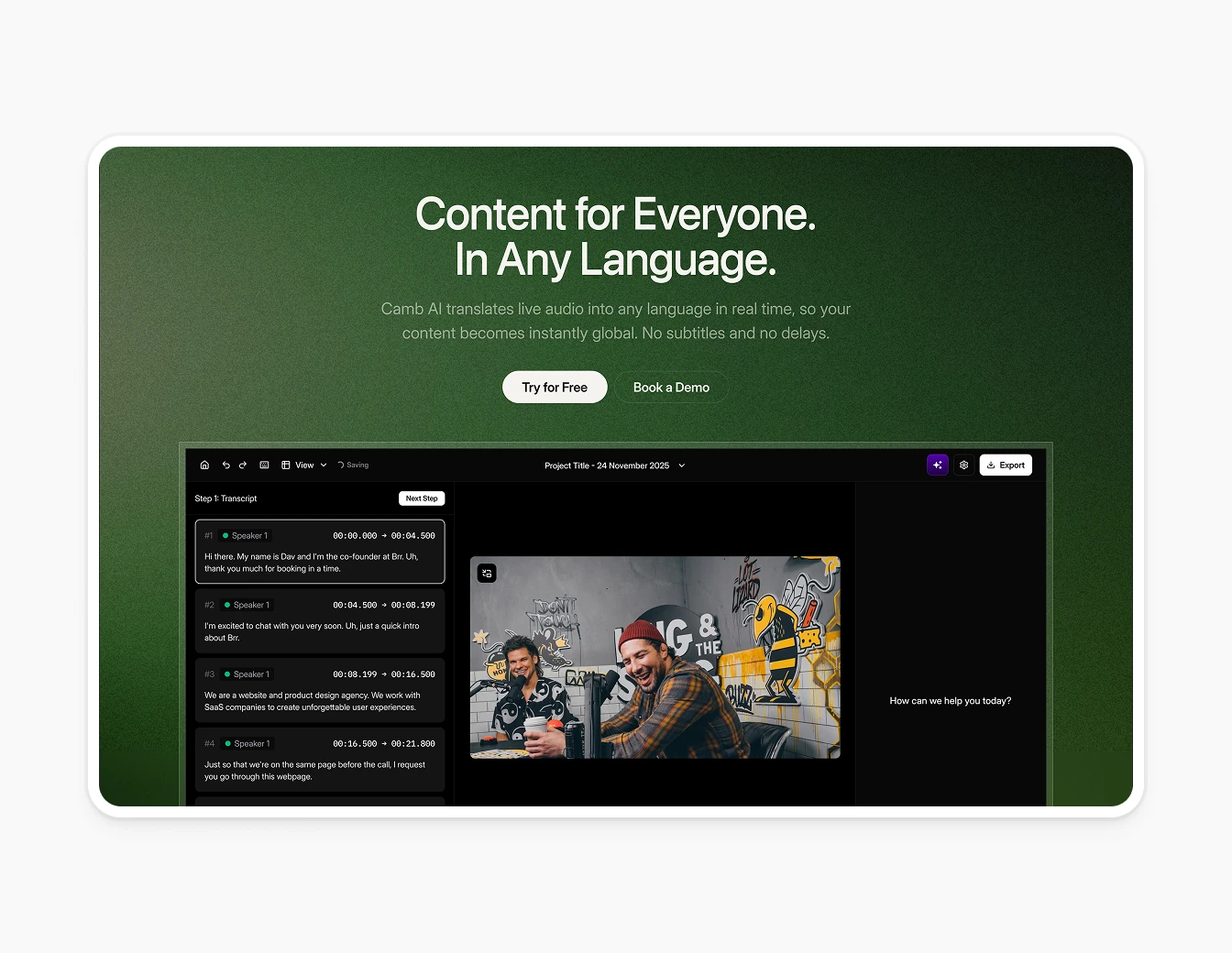 Camb.ai Green Hero Video Dubbing Demo