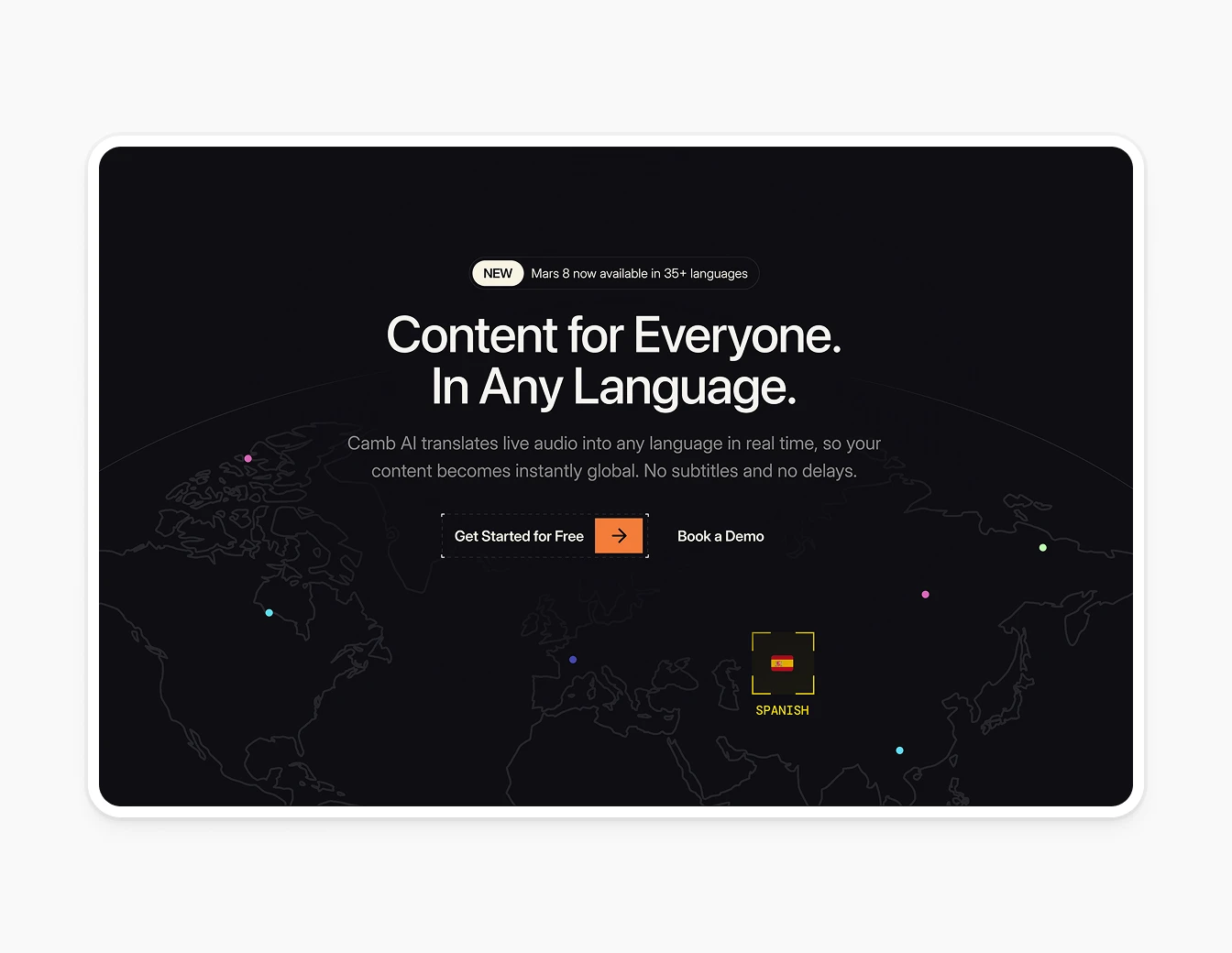 Camb.ai Dark Hero World Map Spanish Flag