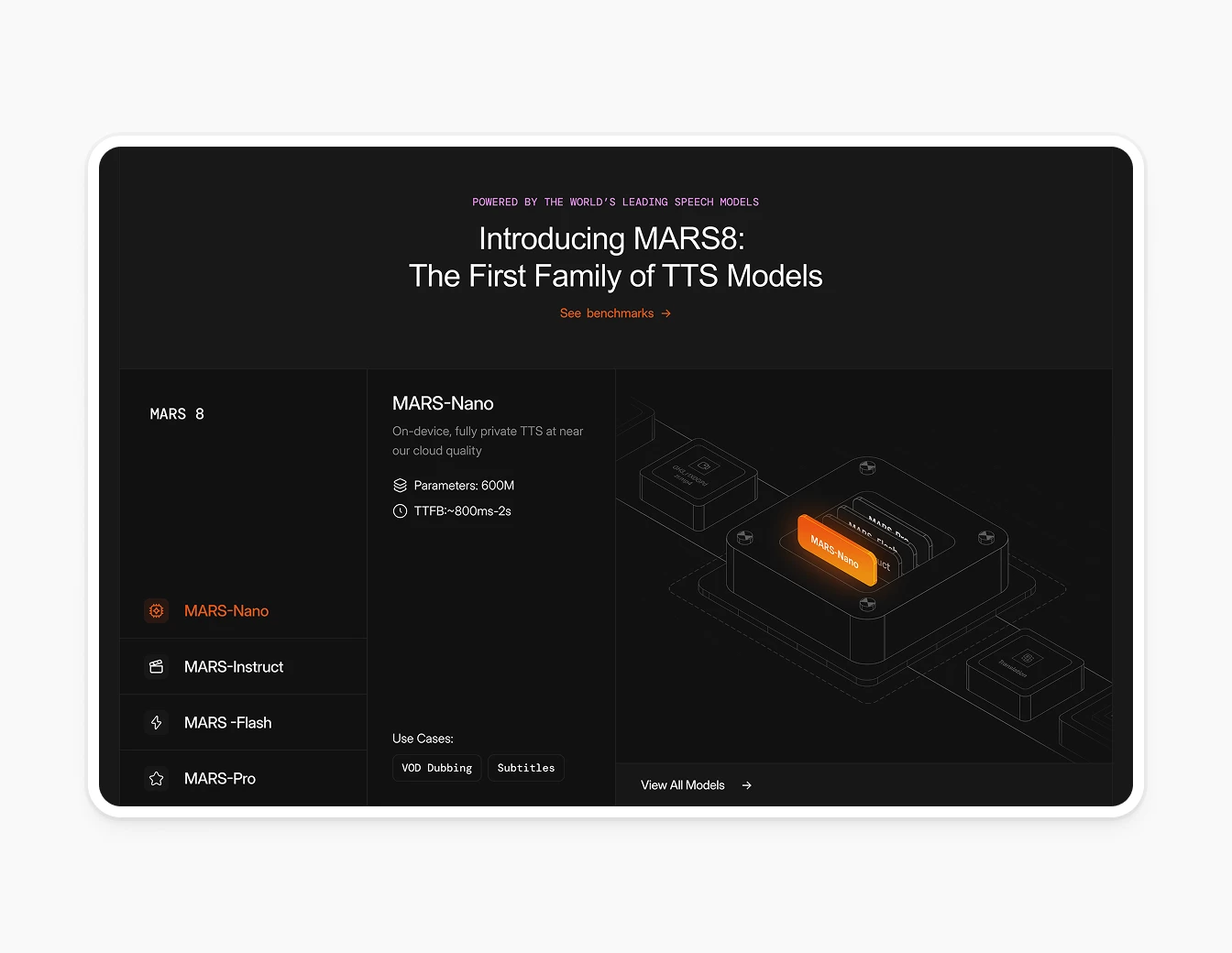Camb.ai MARS8 TTS Models Feature Section