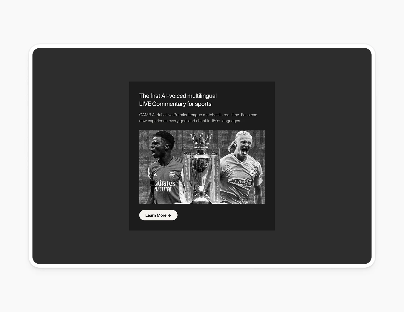 Camb.ai Premier League Live Commentary Card
